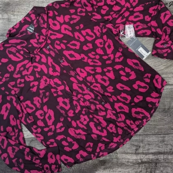 Pink and Burgundy Leopard Print Long Sleeved Blouse NWT - Picture 3 of 7